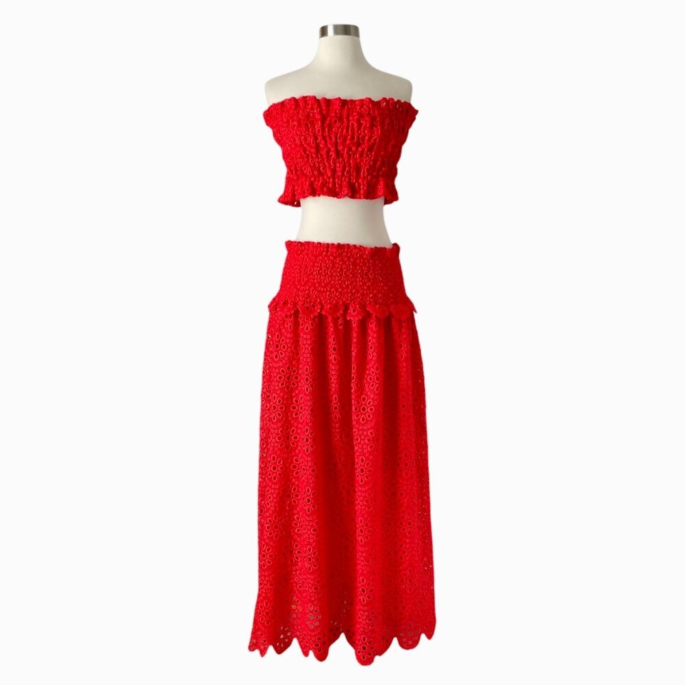 Hill House Red Eyelet Skirt Set - Two-Piece Tube Top & Maxi Skirt - Picture 8 of 8